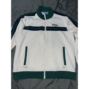 Prince Pickleball Men's 2XL  Zip-Front Track Jacket - Cream/Green Large - Preppy